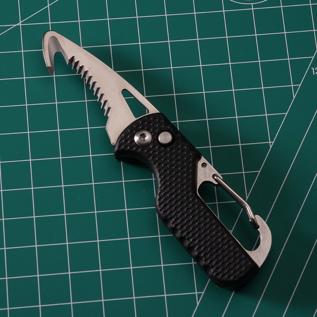 Multitool Keychain Knife; Small Pocket Box/Strap Cutter; Razor Sharp Serrated Blade And Paratrooper Hook; EDC Folding Knives (Color: Black +white)