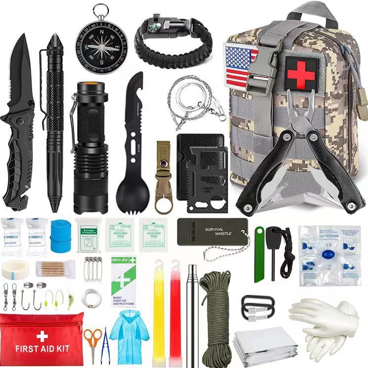 Outdoor SOS Emergency Survival Kit Multifunctional Survival Tool Tactical Civil Air Defense Combat Readiness Emergency Kit (Color: ACU, Ships From: China)