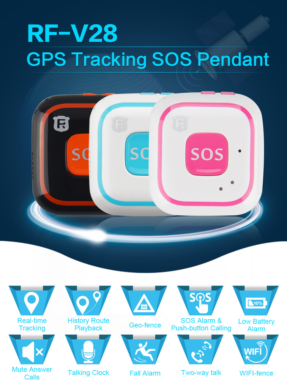 V28 Mini Smart Kids GPS Tracker Two Way Audio Communication Talking Clock SOS Geo-Fence Historical Route Playback Fall Alarm (colour: pink)