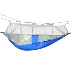 600lbs Load 2 Persons Hammock with Mosquito Net Outdoor Hiking Camping Hommock Portable Nylon Swing Hanging Bed (Color: grey)